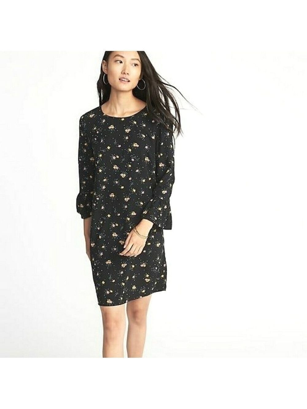 Floral Print 3/4 Flair Sleeve Shift Dress size Large
